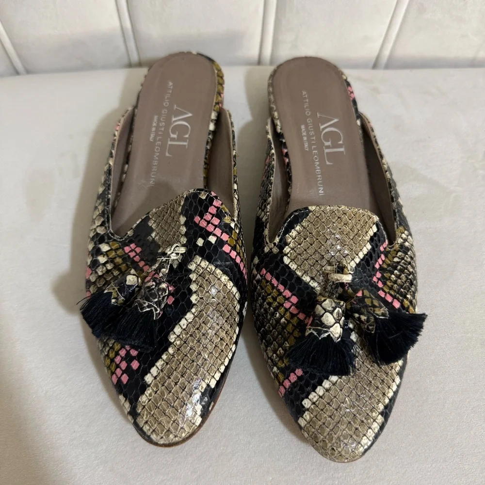 💗 Chic Pink & Brown AGL Mules– Size 37.5 🤎 - Picture 1 of 11